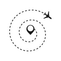 Airplane line path. Air plane flight route with start point and dotted line trace vector