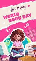 Vertical collage illustration of the World Book Day celebration vector