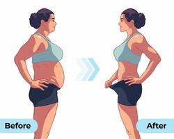 Women's body changes before and after fitness show vector illustrations