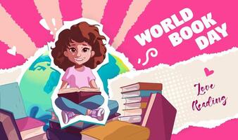 Horizontal collage illustration of the World Book Day celebration vector