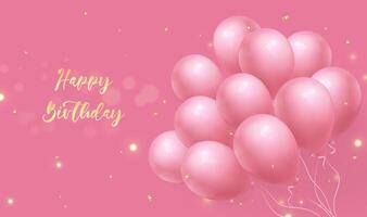 Cute Happy Birthday party celebration card banner template with pink balloons vector