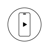 Play button on smartphone screen icon vector. Cellphone on circle line vector