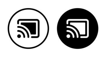 Screen cast icon vector on black circle. Screencast sign symbol