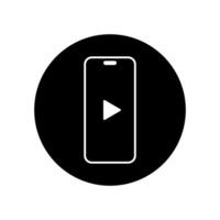 Play button on smartphone screen icon vector. Cellphone on black circle vector