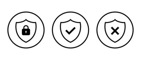 Shield with padlock, checkmark, and cross mark icon on circle line vector