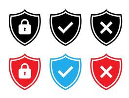 Shield with padlock, checkmark, and cross mark icon in flat style vector