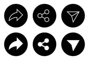 Set of share button icon vector. Sharing, send link sign symbol on black circle vector