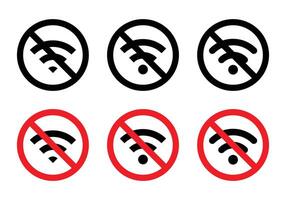 Set of no wifi area sign icon. Wireless network with prohibition symbol vector