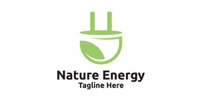 logo design nature energy, plugs and leaves, creative logo design, template, symbol, icon, idea. vector