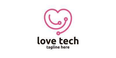 creative love tech logo design, heart and technology logo design, logo design template, symbol, icon, vector, creative idea. vector