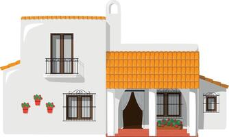 Vector illustration of a traditional Spain Andalusian farmhouse in cartoon style isolated on white background. Traditional Houses of the World Series