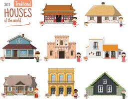 Vector illustration Set 3 of Traditional Houses of the World in cartoon style isolated on white background