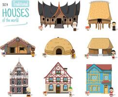 Vector illustration Set 4 of Traditional Houses of the World in cartoon style isolated on white background