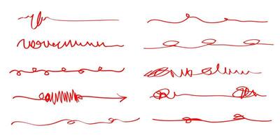 Hand drawn set of underline, curly swishes, swashes, swoops. swirl. Highlight text elements. vector illustration