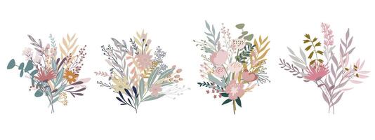 Various Floral Bouquets Arranged Side by Side, pastel colors vector