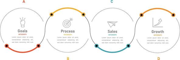 simple infographic vector design 4 steps or parts, circles with thin and thick lines, icons, text, numbers, for flow diagrams, presentations and your business free vector