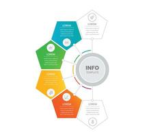 Round pie chart divided into 6 colorful parts with arrows or pointers. Six features of startup project. Minimal infographic design template. Modern vector illustration free vector