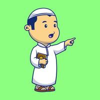 Cute Moslem Boy Holding Holy Quran Cartoon Vector Icons Illustration. Flat Cartoon Concept. Suitable for any creative project.