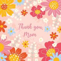 Greeting square card with grunge textured hand drawn flowers, scribbles and typography on pink background for Happy Mother's Day. Modern design for poster, banner, invitation, social media vector