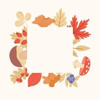 Childish square frame template with floral and forest elements. Suitable for social media posts. Vector autumn background.