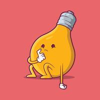 Light Bulb character thinking vector illustration. Education, ideas, imagination design concepts.