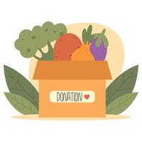 Food donation concept. Cardboard box full of fresh organic vegetables. Bio concept. Flat Vector illustration