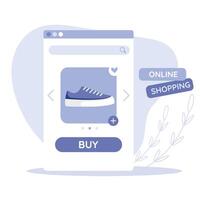 Online shopping concept. App on phone screen. Choose sneakers. E-commerce. Flat vector illustration