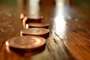 AI generated Close Up of Coins on Table photo