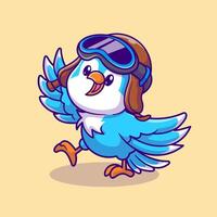 Cute Bird Waving Hand With Pilot Hat Cartoon Vector Icon  Illustration. Animal Nature Icon Concept Isolated Premium  Vector. Flat Cartoon Style