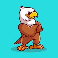 Cute Eagle Folding Arms Cartoon Vector Icon Illustration.  Animal Nature Icon Concept Isolated Premium Vector. Flat  Cartoon Style