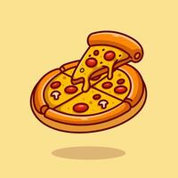 Pizza Slice Melted Cartoon Vector Icon Illustration. Food Object Icon Concept Isolated Premium Vector. Flat Cartoon Style