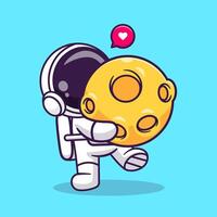 Cute Astronaut Bring Moon Cartoon Vector Icon Illustration. Science Technology Icon Concept Isolated Premium Vector. Flat Cartoon Style