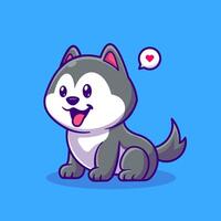 Cute Husky Dog Cartoon Vector Icon Illustration. Animal  Nature Icon Concept Isolated Premium Vector. Flat Cartoon  Style