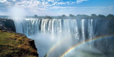 AI generated panoramic view of large beautiful waterfall photo
