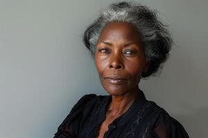 AI generated portrait of senior african woman on a solid gray background photo