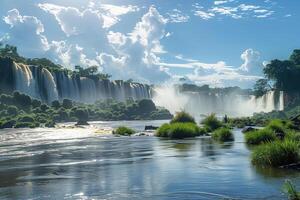 AI generated tropical landscape overlooking a distant huge waterfall photo