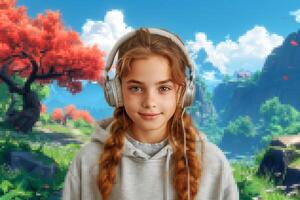 AI generated girl dissolves in a pixelated gaming digital reality photo