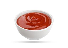 Ketchup bowl isolated on white background photo