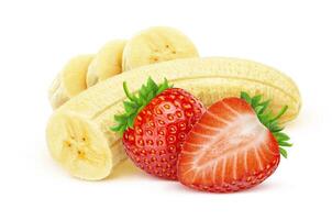 Banana and strawberry isolated on white background with clipping path photo