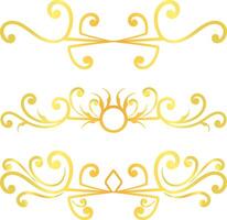 Golden swirl lines calligraphy ornament set isolated on white background for luxury graphic design vector