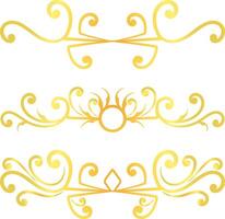 Golden swirl lines calligraphy ornament set isolated on white background for luxury graphic design vector