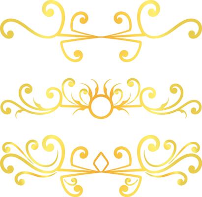 Golden swirl lines calligraphy ornament set isolated on white background for luxury graphic design