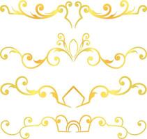 Golden swirl lines calligraphy ornament set isolated on white background for luxury graphic design vector