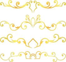 Golden swirl lines calligraphy ornament set isolated on white background for luxury graphic design vector