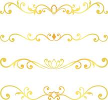 Golden swirl lines calligraphy ornament set isolated on white background for luxury graphic design vector