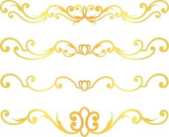 Golden swirl lines calligraphy ornament set isolated on white background for luxury graphic design vector