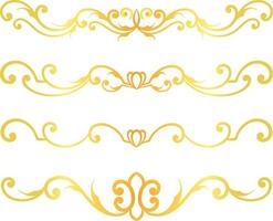 Golden swirl lines calligraphy ornament set isolated on white background for luxury graphic design vector