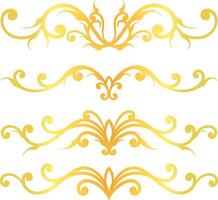 Golden swirl lines calligraphy ornament set isolated on white background for luxury graphic design vector