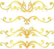 Golden swirl lines calligraphy ornament set isolated on white background for luxury graphic design vector