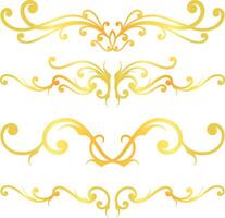 Golden swirl lines calligraphy ornament set isolated on white background for luxury graphic design vector